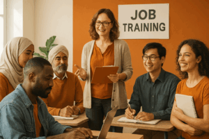 Eine Gruppe von Personen in einem Job-Training-Kurs.